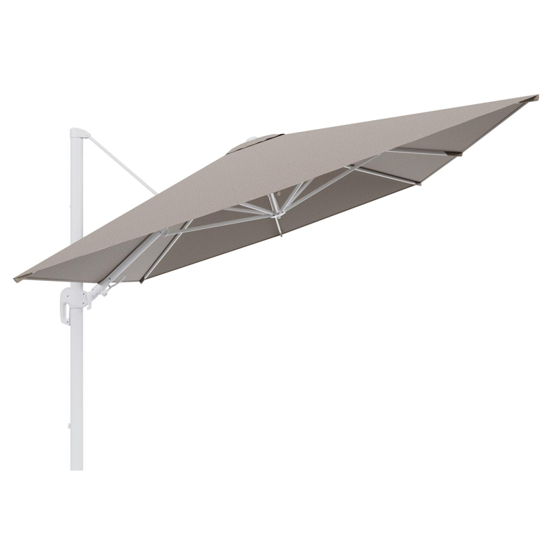 Parasol pendant Rufina avec fonction tilt en aluminium blanc et toile de parasol en All Weather Solica Firenze Earth - Lg.1 400 x Lg.2 300 cm (sans pied de parasol