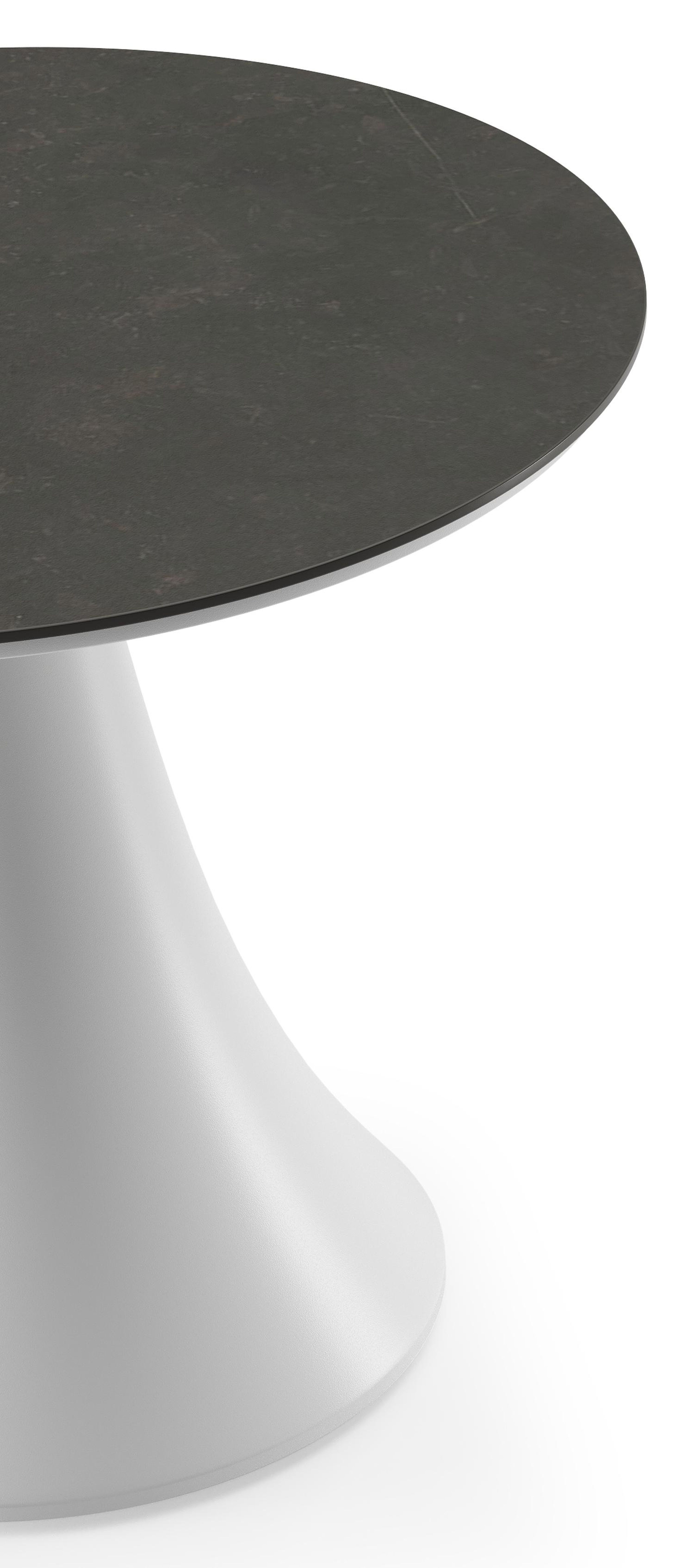 Fano low dining low dining loungetafel rond in wit aluminium en volkeramiek Calatorao - Dia. 65 x H 55 cm