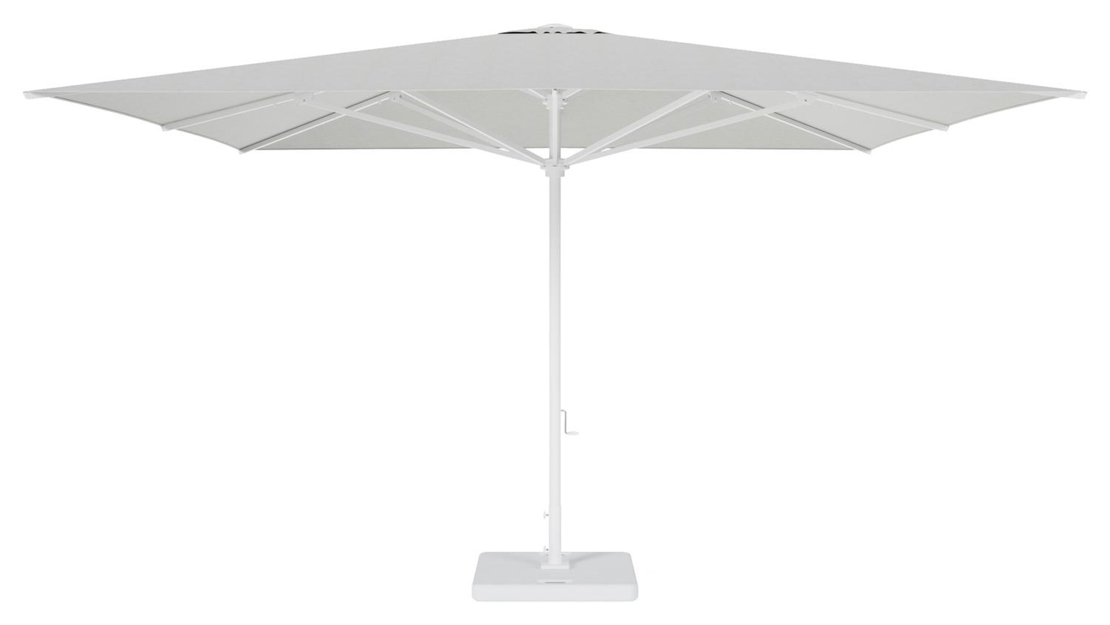 Solino staanparasol in wit aluminium en parasoldoek in All Weather Sunbrella® Premium Grijs - L1 400 x L2 400 cm met parasolvoet Lapido 160 kg