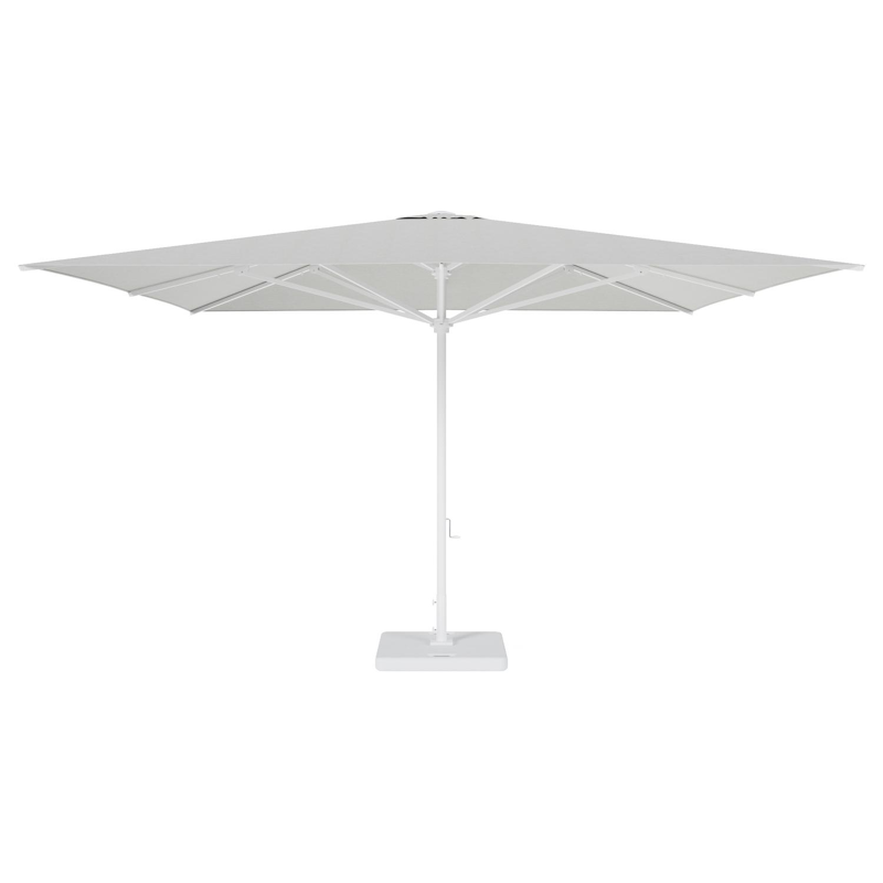 Solino staanparasol in wit aluminium en parasoldoek in All Weather Sunbrella® Premium Grijs - L1 400 x L2 400 cm met parasolvoet Lapido 160 kg