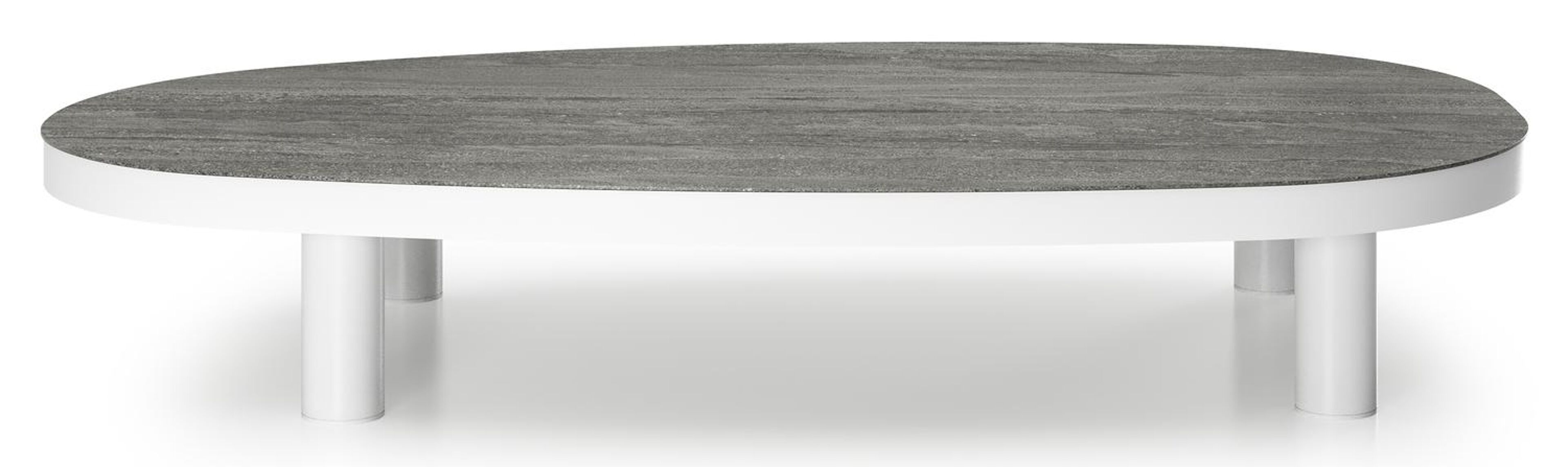 Donato loungetafel organisch in wit aluminium en volkeramiek Aspen Grey - L 151 x B 90 x H 25 cm