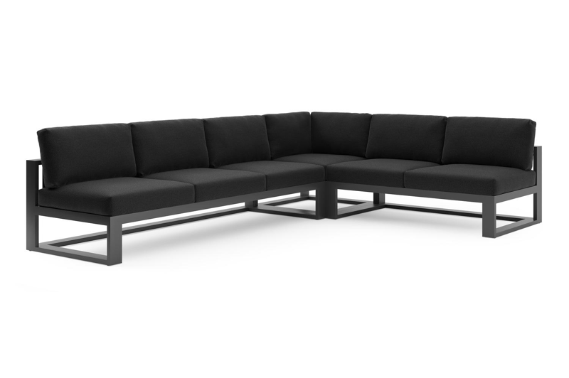 Verato loungehoek in zwart aluminium met lopi baribal all weather sunbrella® luxe kussen