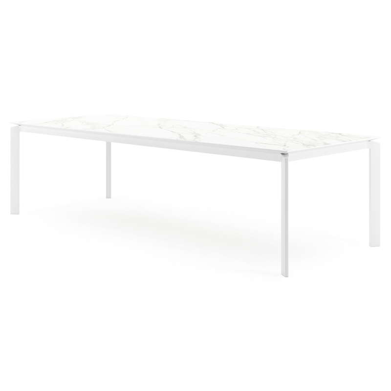 Table de jardin Cirello en aluminium blanc et céramique pleine calacatta - Lg 280 x Larg. 110 x H 75 cm