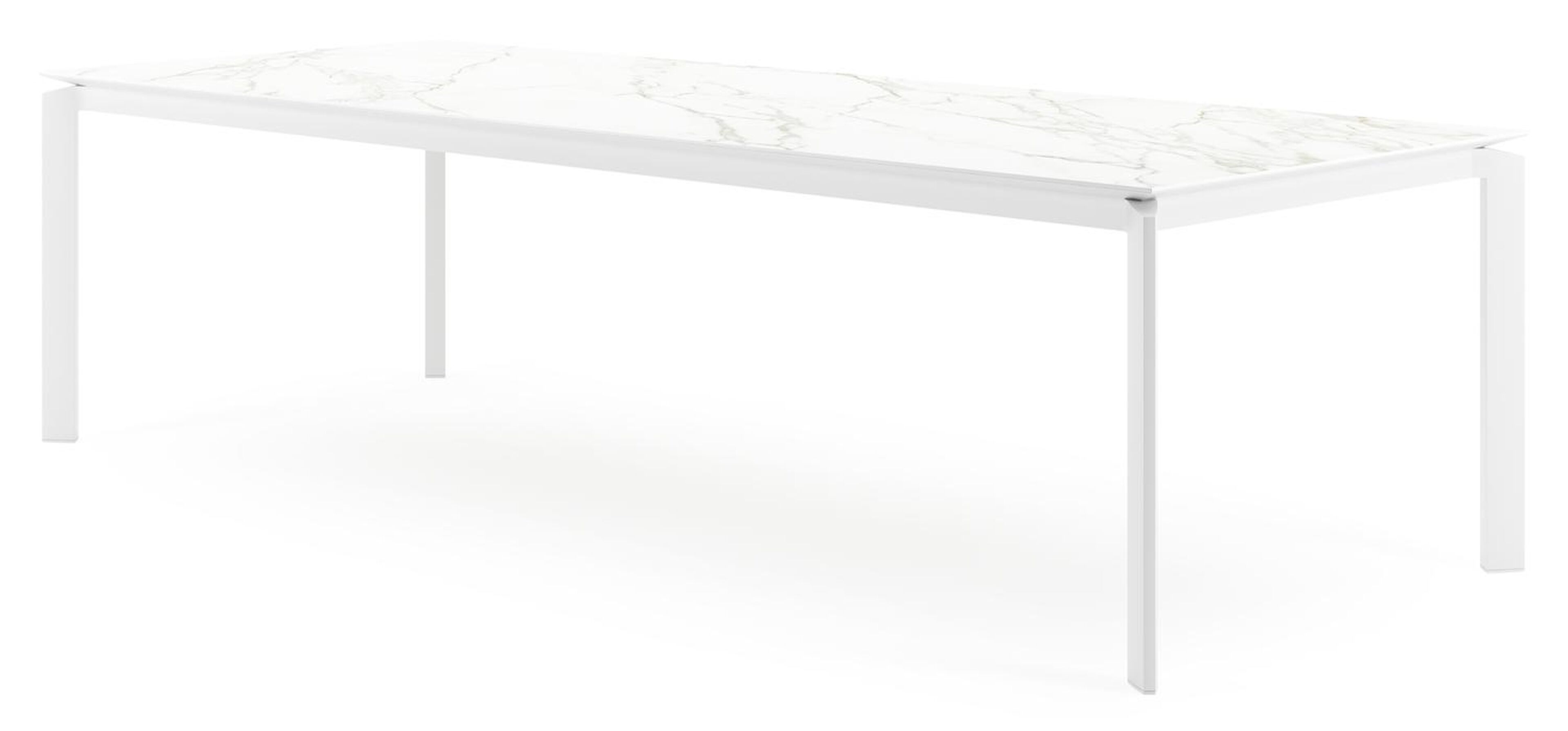 Table de jardin Cirello en aluminium blanc et céramique pleine calacatta - Lg 280 x Larg. 110 x H 75 cm