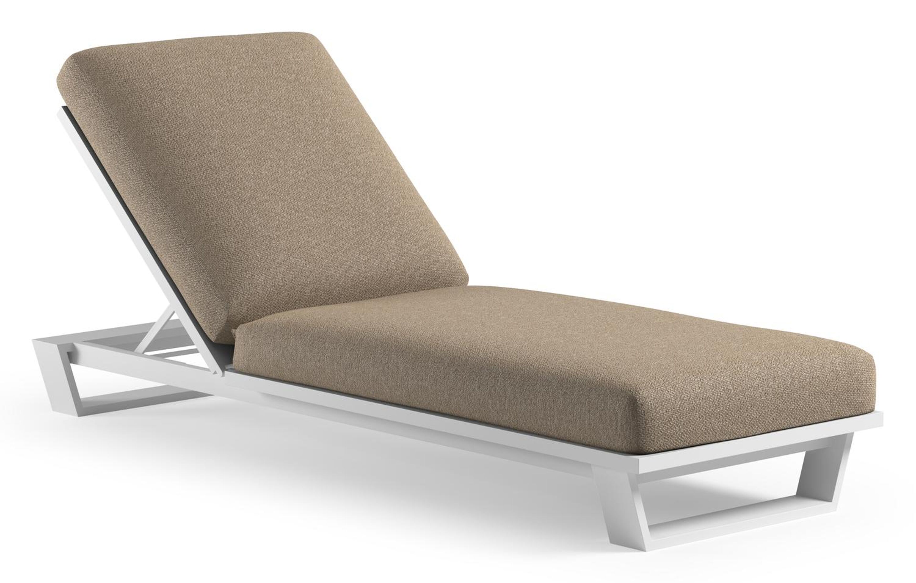 Chaise longue réglable Pagino en aluminium blanc et coussin en all weather Cosytica madagascar oak
