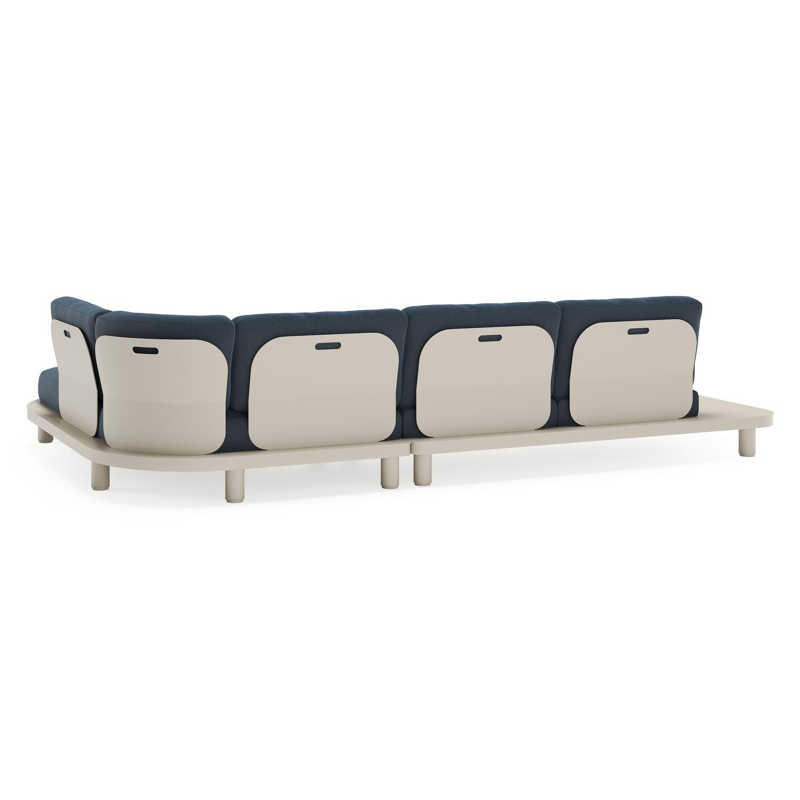 Salon de jardin d'angle Donato en aluminium beige et coussins en All Weather Sunbrella® luxe heritage indigo