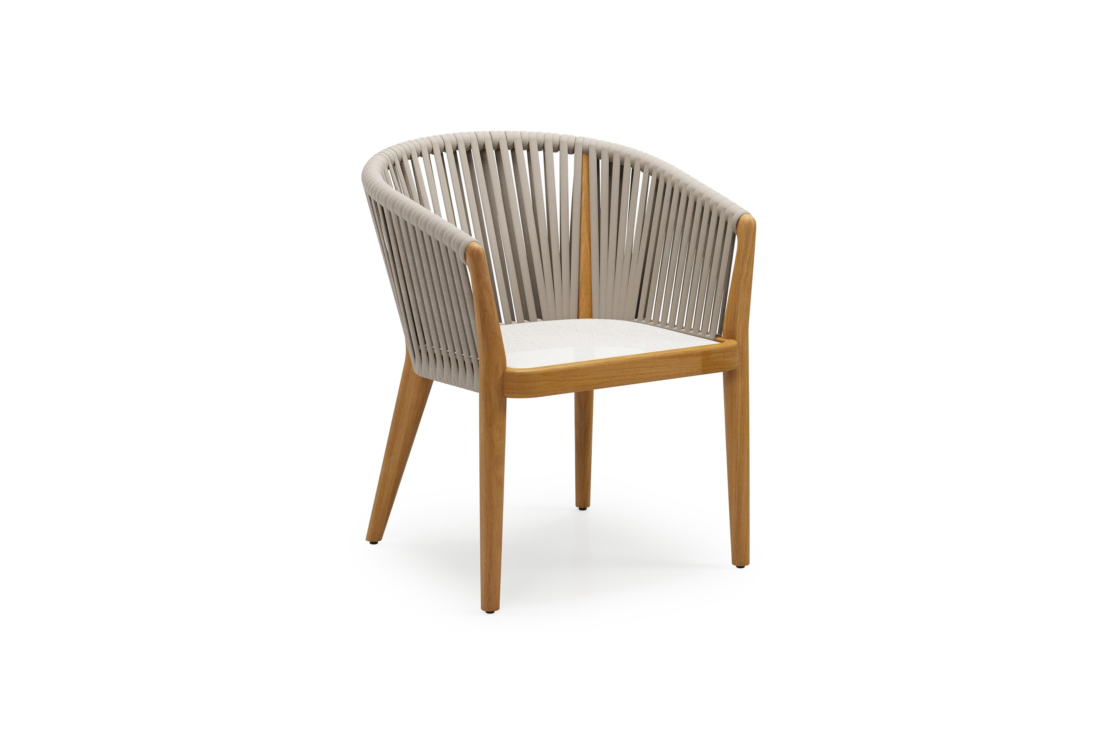 Orso tuinstoel in teak en beige verticaal geweven luxe vlakke rope