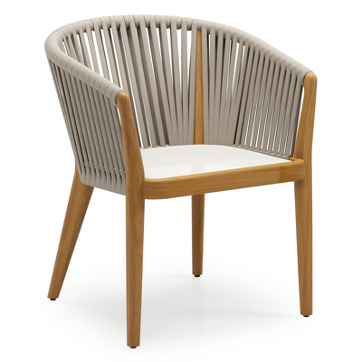 Orso tuinstoel in teak en beige verticaal geweven luxe vlakke rope