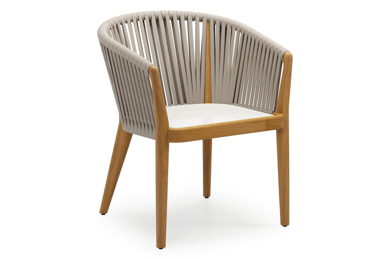 Orso tuinstoel in teak en beige verticaal geweven luxe vlakke rope