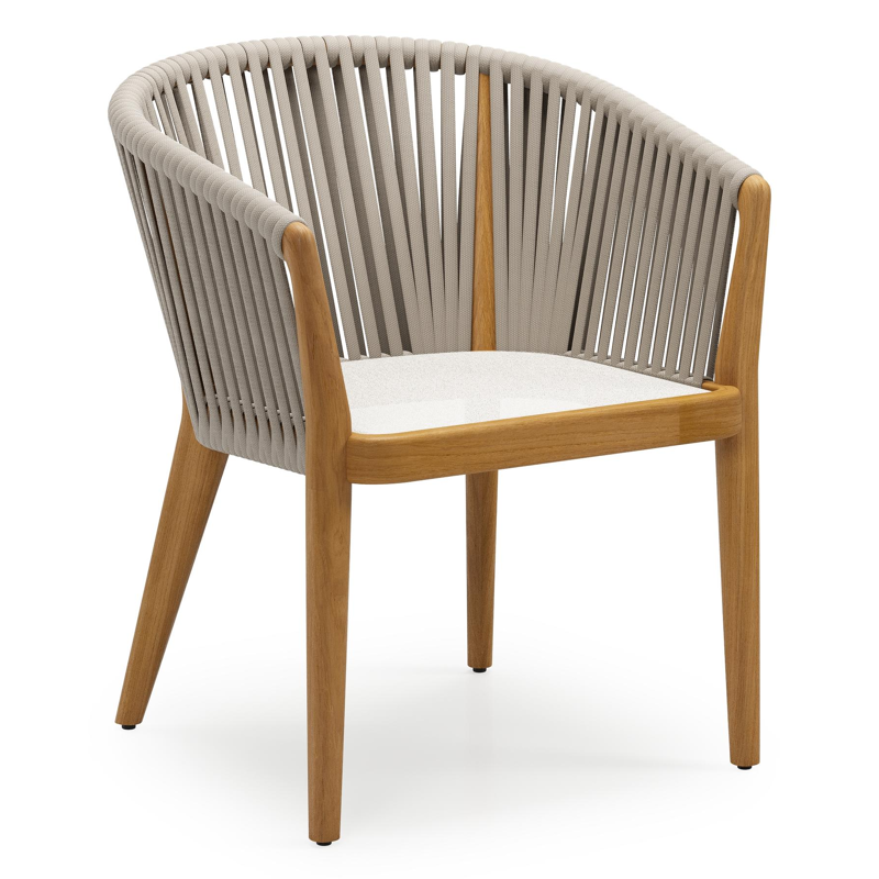 Orso tuinstoel in teak en beige verticaal geweven luxe vlakke rope