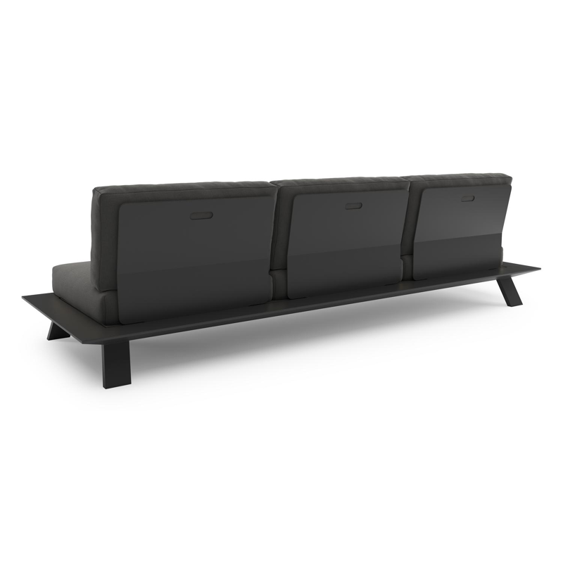 Cesano loungebank 3-zit in zwart aluminium met natte charcoal chine all weather sunbrella® luxe kussen