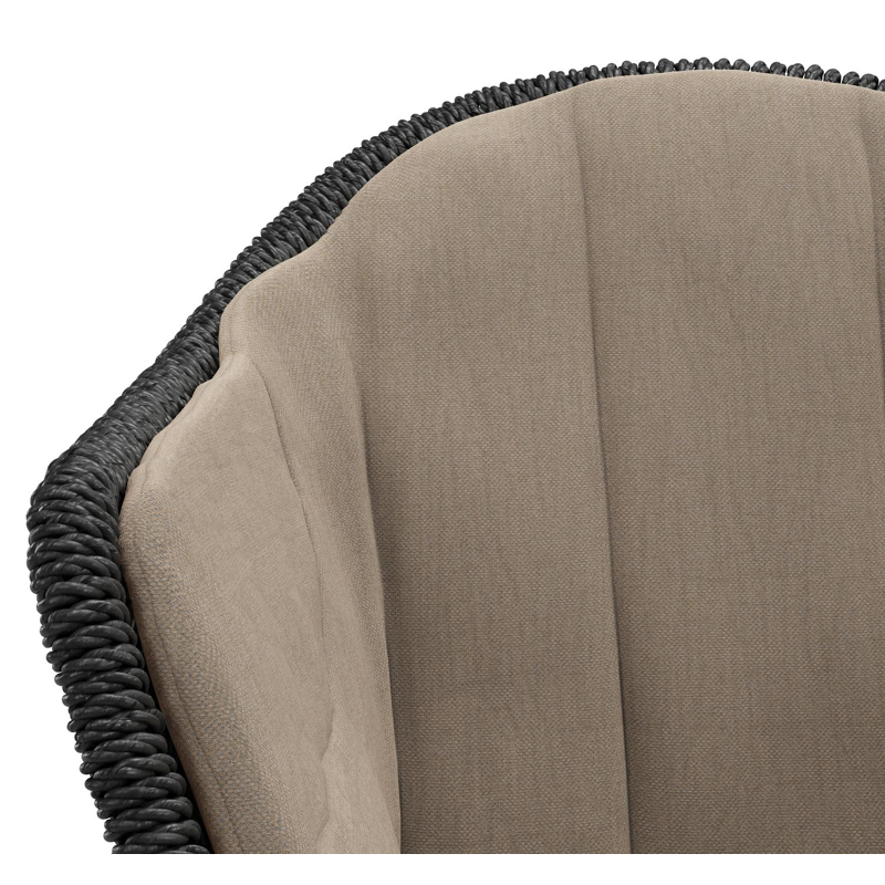 Pagino tuinstoel in teak en zwart ronde wicker met zitkussen in All Weather Sunbrella® Luxe Natte Heather Grey