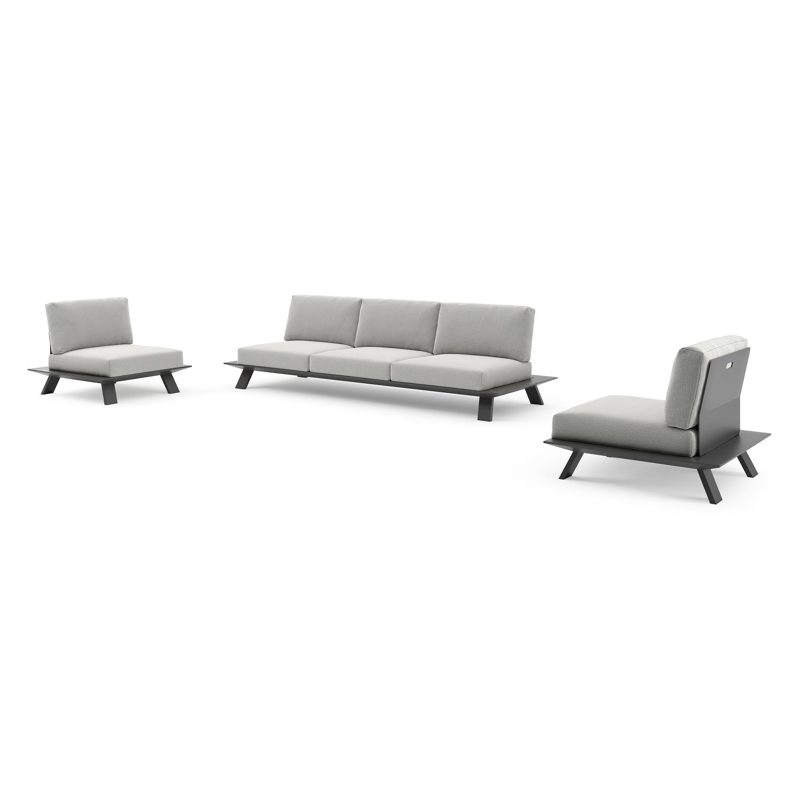 Cesano loungeset in zwart aluminium met savane nimbus all weather Sunbrella® luxe kussen