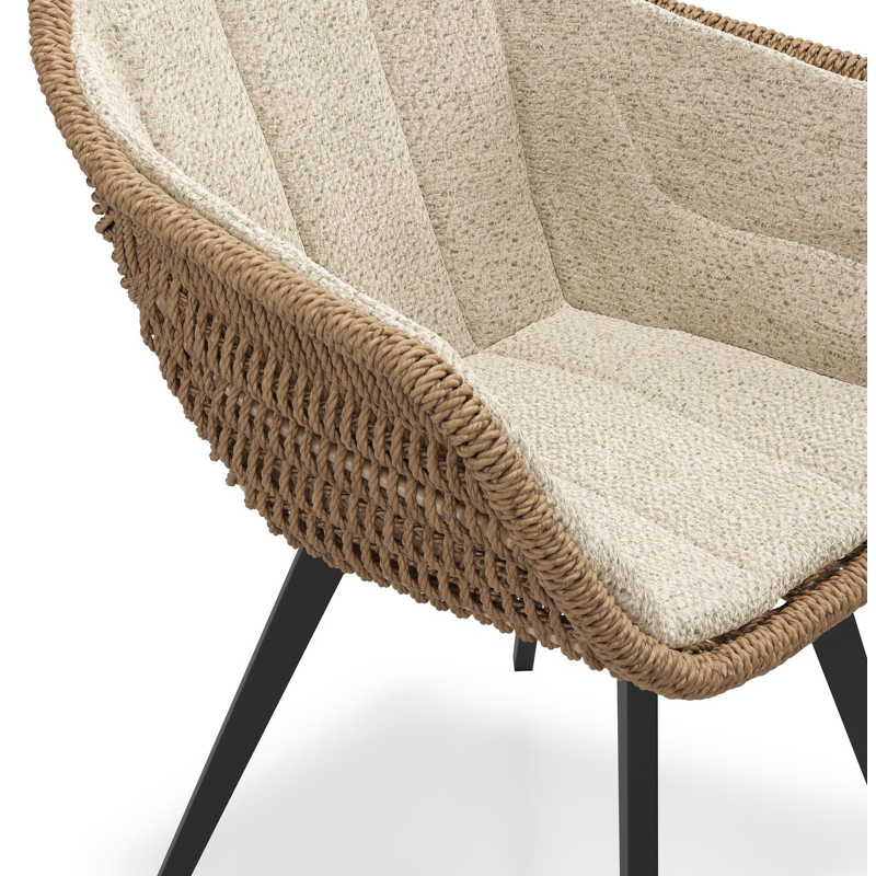 Pagino tuinstoel in zwart aluminium en bruin ronde wicker met zitkussen in All Weather Cosytica Bora Forest