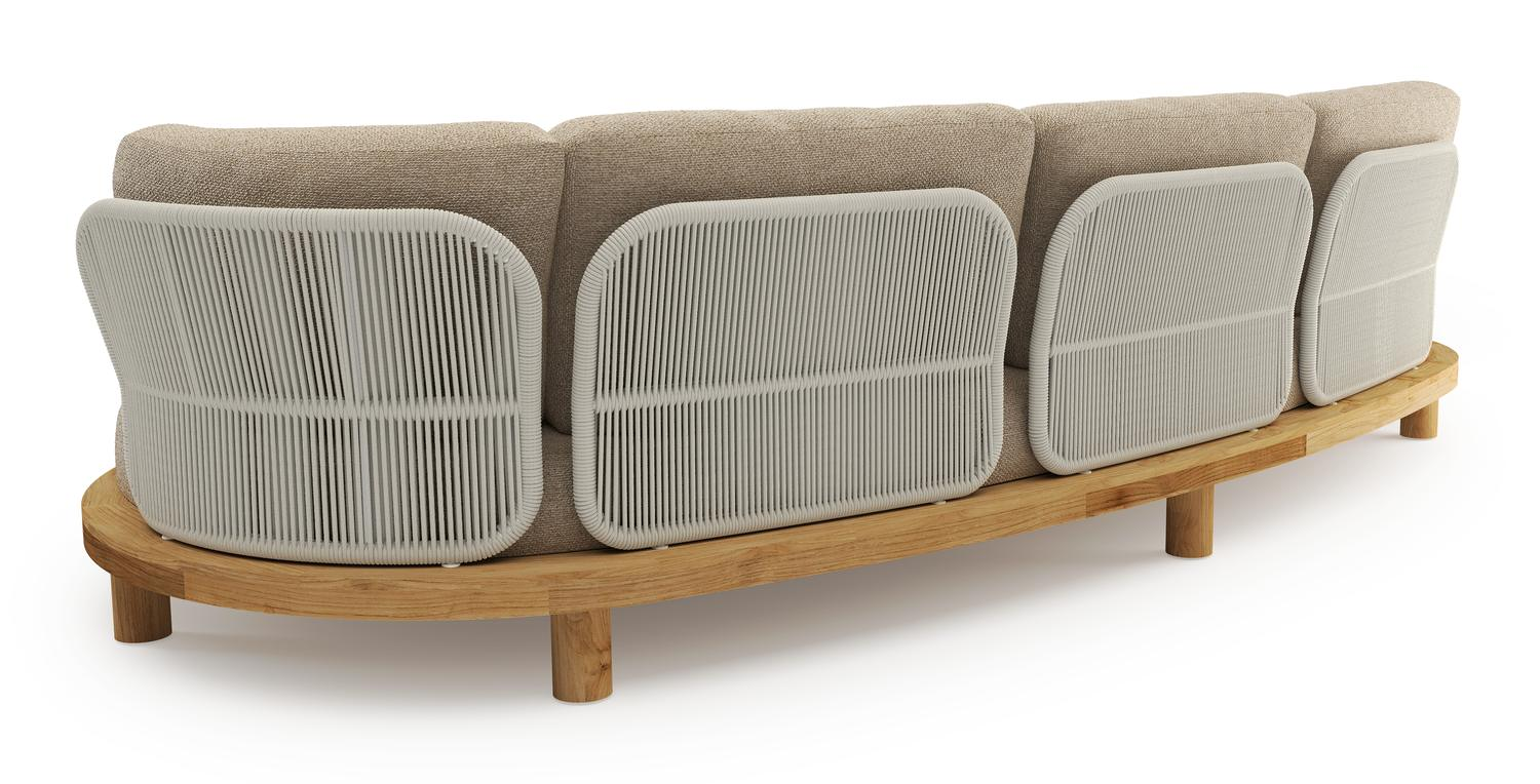 Canapé de jardin Donato en teck et coussins en all weather cosytica madagascar oak