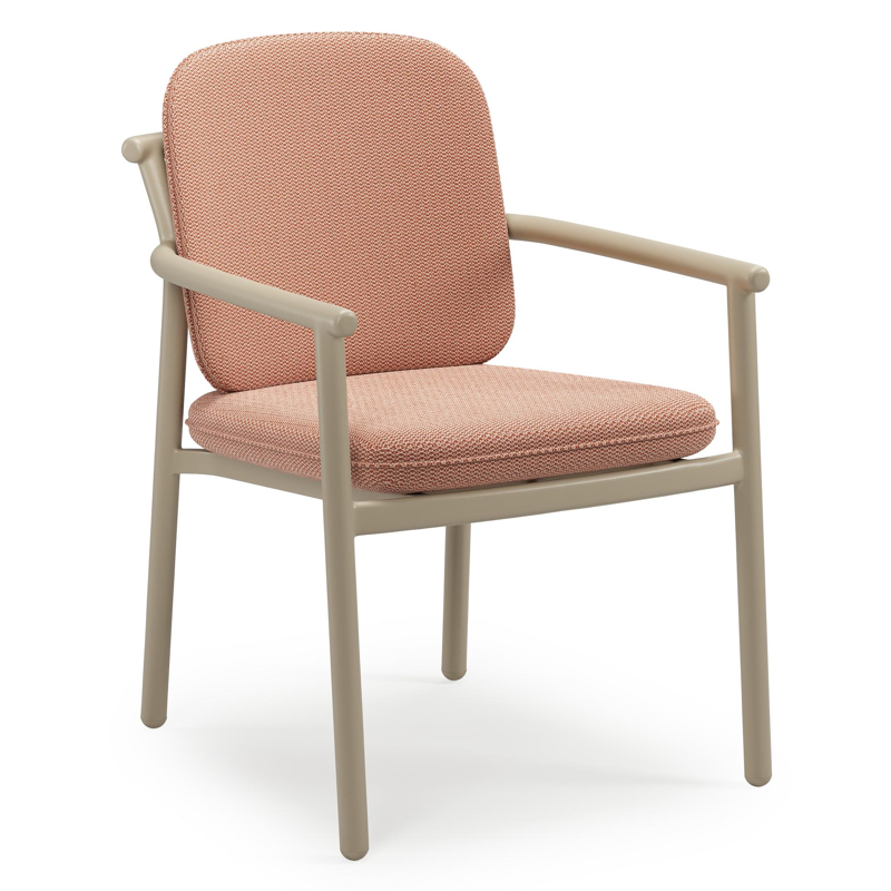 Bono stapelbare tuinstoel in beige aluminium met stoelkussen in All Weather Sunbrella® Luxe Lopi Fawn
