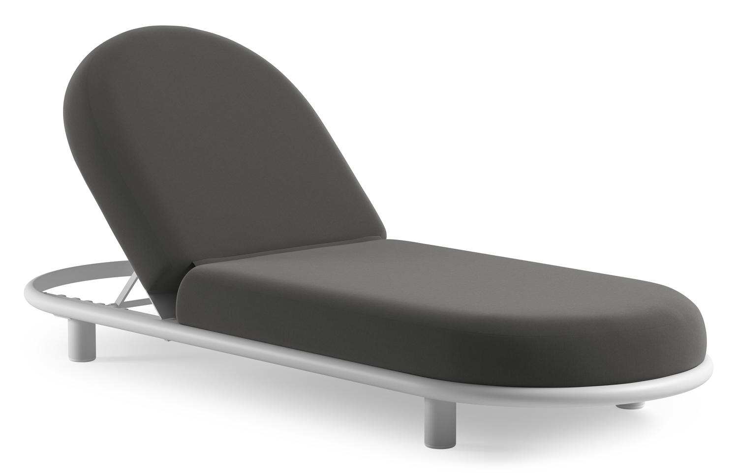 Chaise longue réglable Lomano en aluminium blanc avec natte charcoal chine all weather sunbrella® luxe coussin