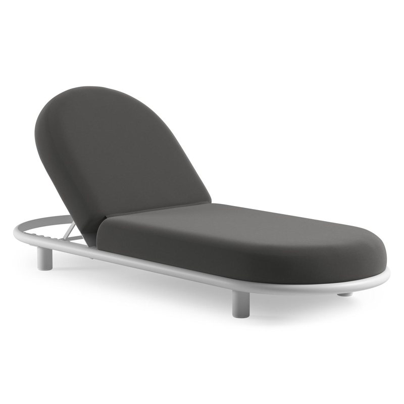 Chaise longue réglable Lomano en aluminium blanc avec natte charcoal chine all weather sunbrella® luxe coussin