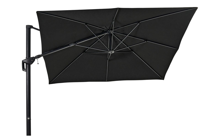 Parasol pendant Minore avec fonction tilt en aluminium noir avec toile de parasol en all weather sunbrella® premium noir - Larg1 350 x Larg2 350 cm (sans pied de parasol)