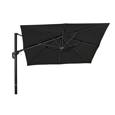 Minore zweefparasol met tiltfunctie in zwart aluminium met zwart sunbrella® premium parasoldoek - L1 350 x L2 350 cm (zonder voet)