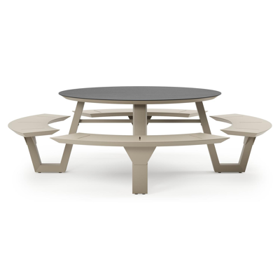 Rondino picknicktafel rond in beige aluminium en volkeramiek Basalt Black - Dia. 148 x H 71.5 cm