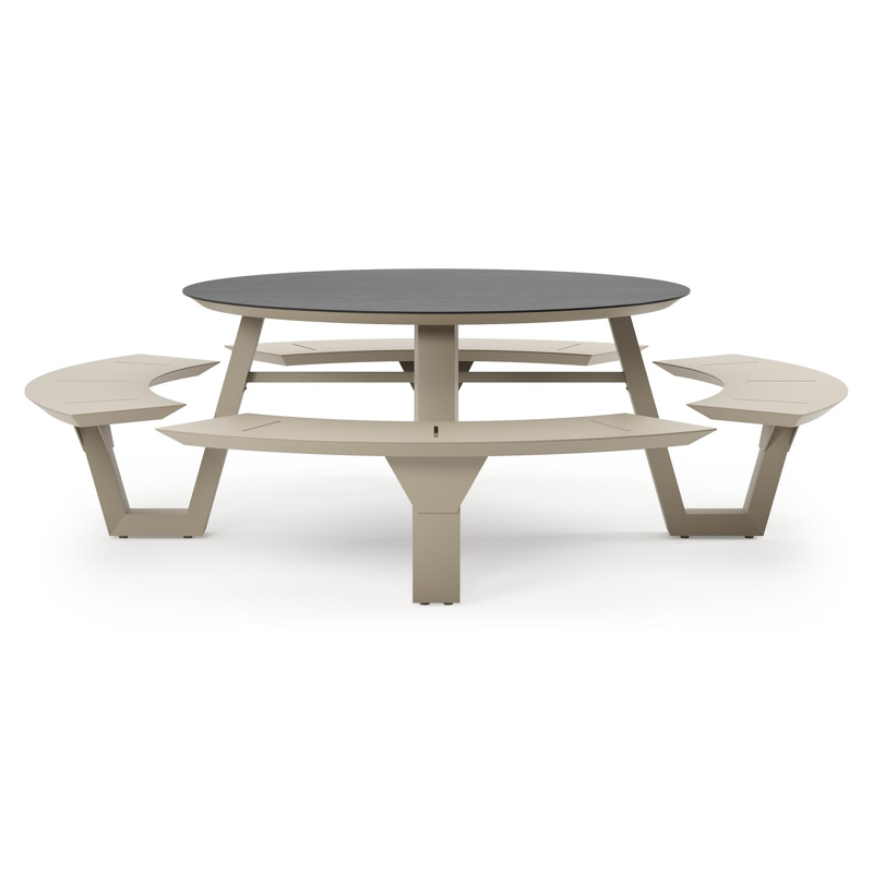Table de pique-Rondino ronde en aluminium beige et céramique pleine Basalt Black - Diam. 148 x Haut. 71.5 cm