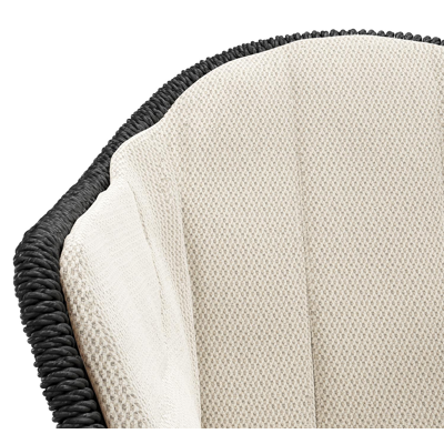 Pagino tuinstoel in teak en zwart ronde wicker met zitkussen in All Weather Sunbrella® Luxe Lopi Marble