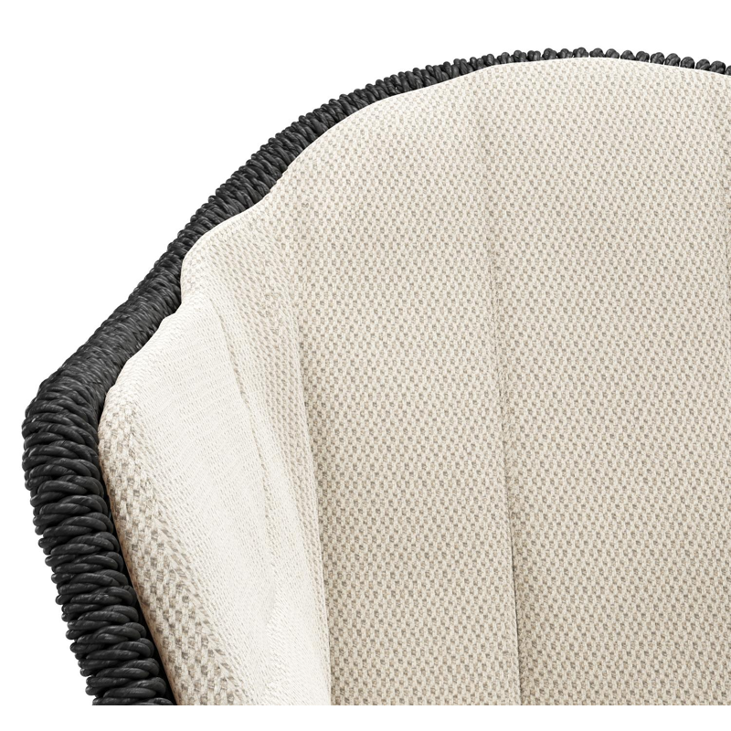 Pagino tuinstoel in teak en zwart ronde wicker met zitkussen in All Weather Sunbrella® Luxe Lopi Marble