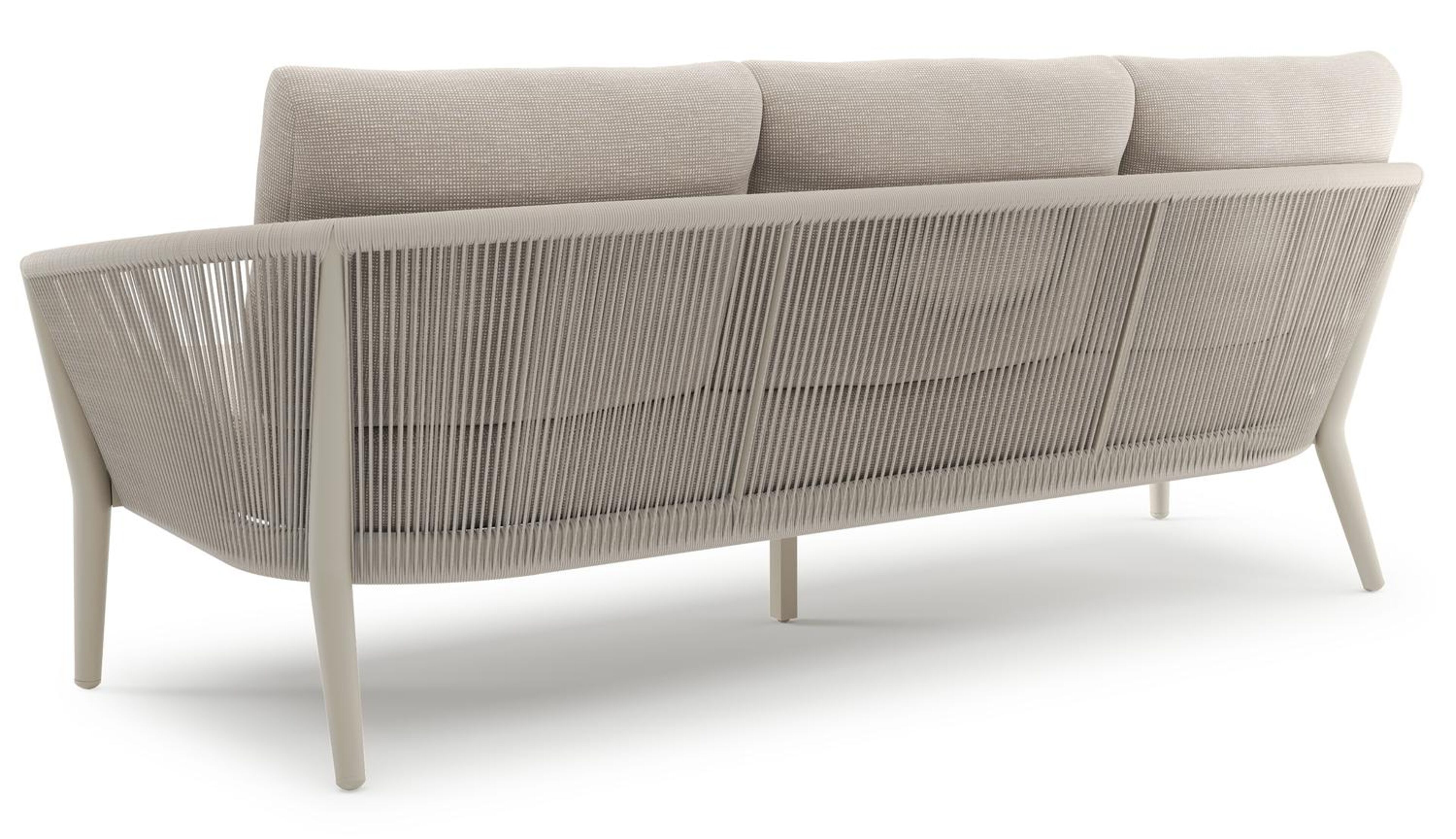 Orso loungebank in beige aluminium en beige verticaal geweven ronde rope met Slow Farafra all weather sunbrella® luxe kussen