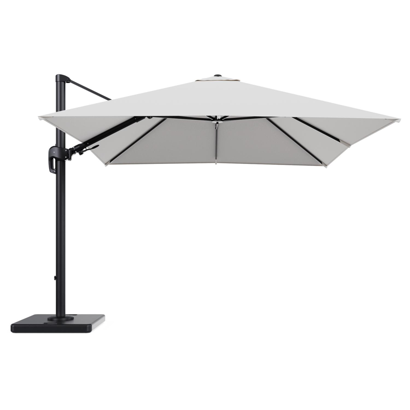 Rufina zweefparasol tiltfunctie in zwart aluminium en parasoldoek in All Weather Solica Soul Optik - L1 300 x L2 300 cm met parasolvoet Lapido 120 kg