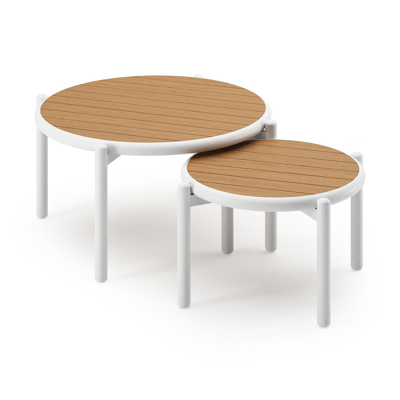 Pulo loungetafels in wit aluminium en polywood - Dia. 70 - 50 x H. 37.5 - 32.5 cm