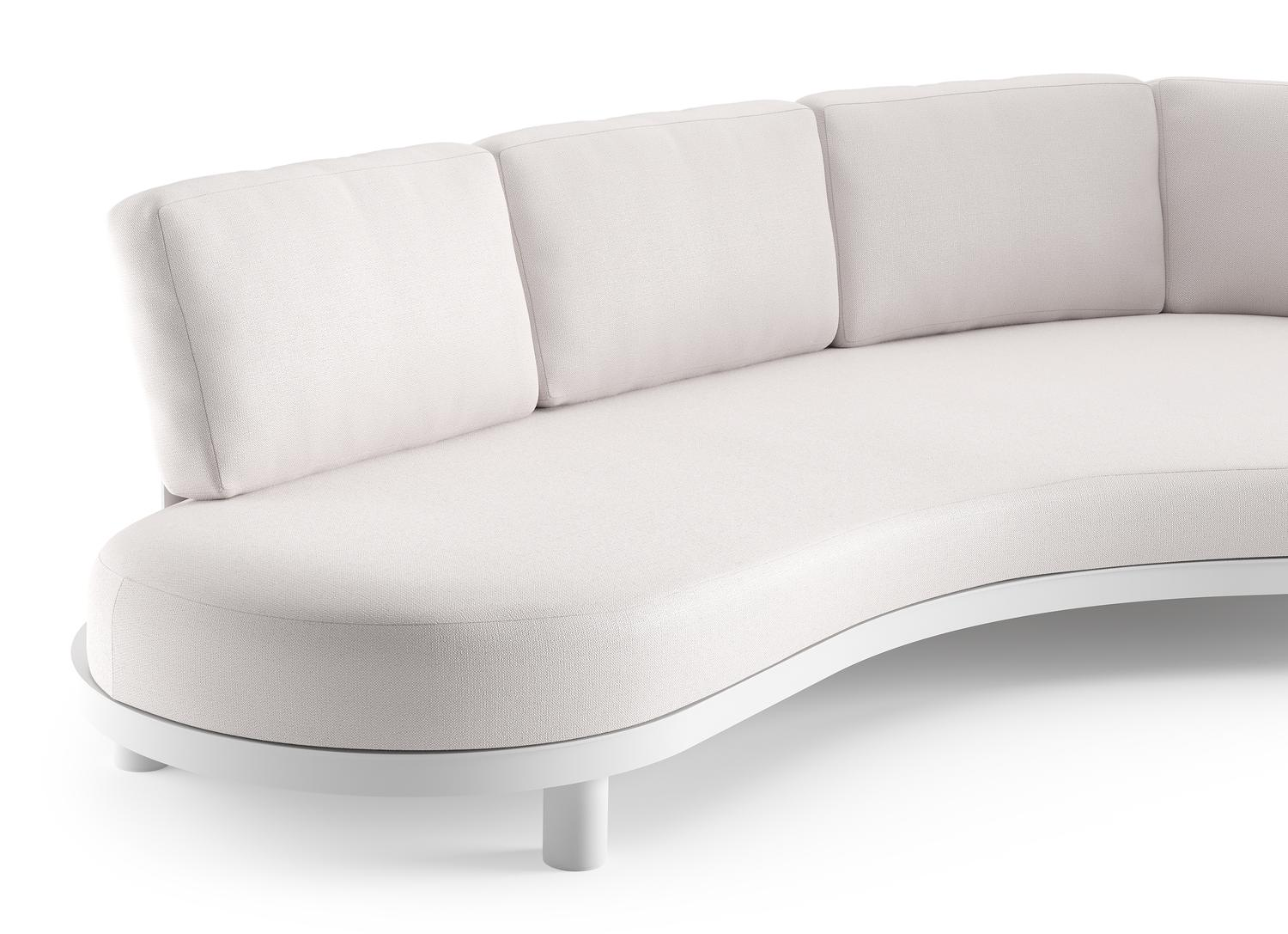 Canapé de jardin Donato en aluminium blanc et coussins en all weather sunbrella® luxe savane whisper