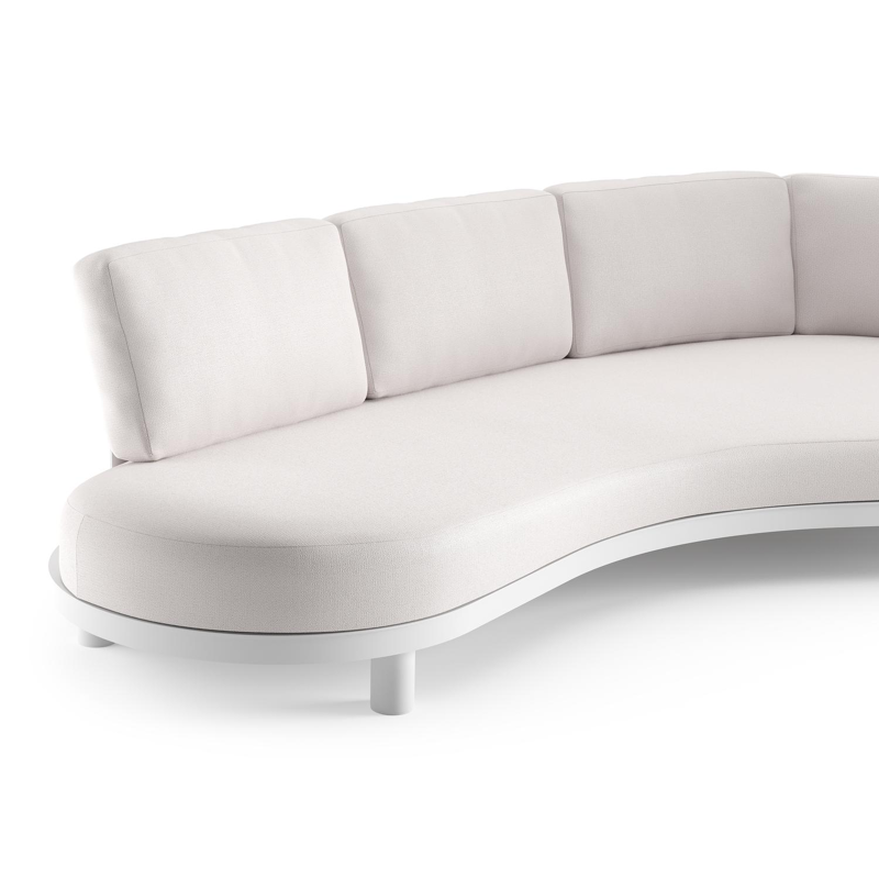 Canapé de jardin Donato en aluminium blanc et coussins en all weather sunbrella® luxe savane whisper