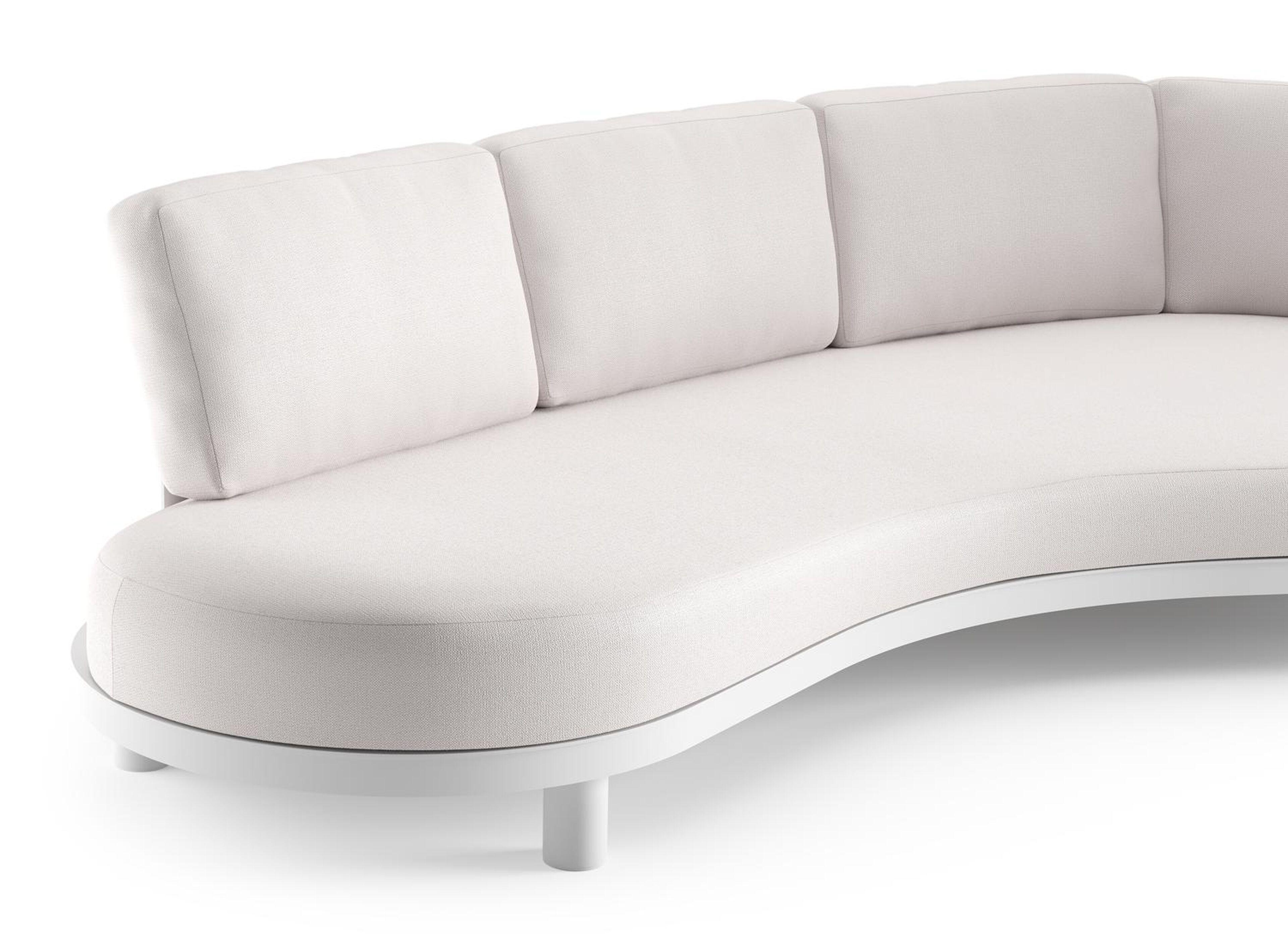 Canapé de jardin Donato en aluminium blanc et coussins en all weather sunbrella® luxe savane whisper