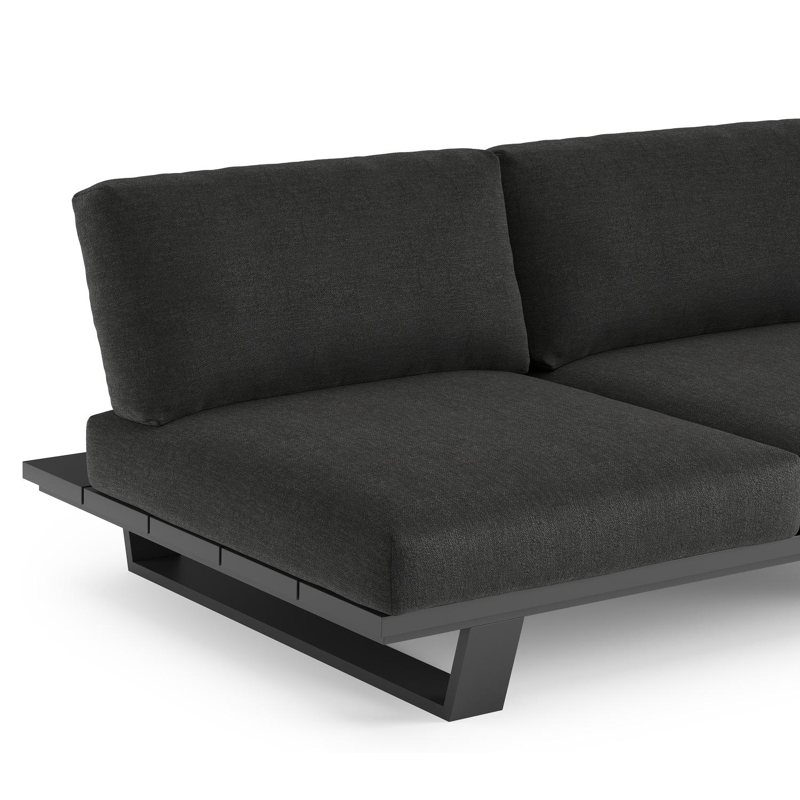 Salon de jardin d'angle Pagino en aluminium noir et coussins en all weather sunbrella® luxe chartres sooty