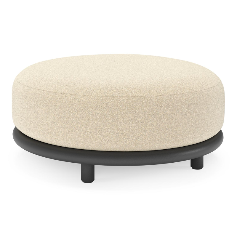 Pouf Lomano en aluminium noir et corde luxe plate tissÃ©e verticalement beige et coussins en all weather solica Soul Papyrus