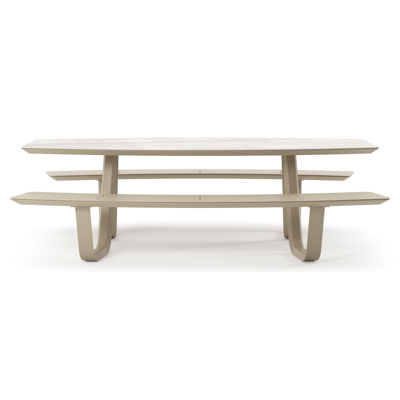 Forno picknicktafel bootvorm in beige aluminium en volkeramiek Taj Mahal - L 240 x B 181 x H 72 cm