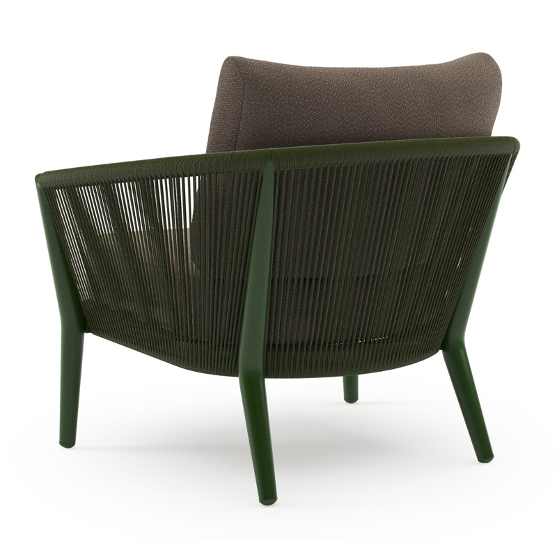 Orso loungestoel in groen aluminium en groen verticaal geweven ronde rope met Lopi Coconut all weather sunbrella® luxe kussen