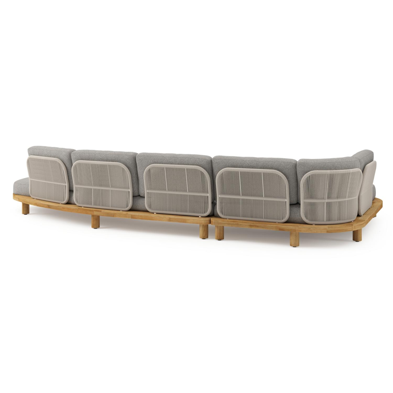 Donato loungehoek in teak en beige verticaal geweven ronde rope met all weather sunbrella® luxe Tundra Charcoal kussen