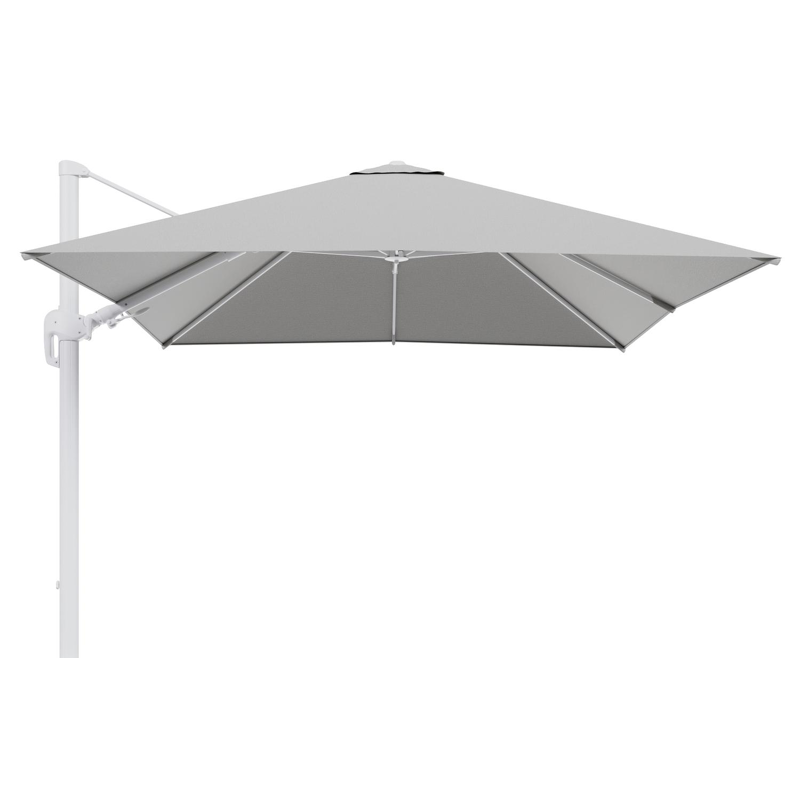 Rufina zweefparasol tiltfunctie in wit aluminium en parasoldoek in All Weather Sunbrella® Luxe Savane Nimbus  - L1 300 x L2 300 cm (zonder voet)