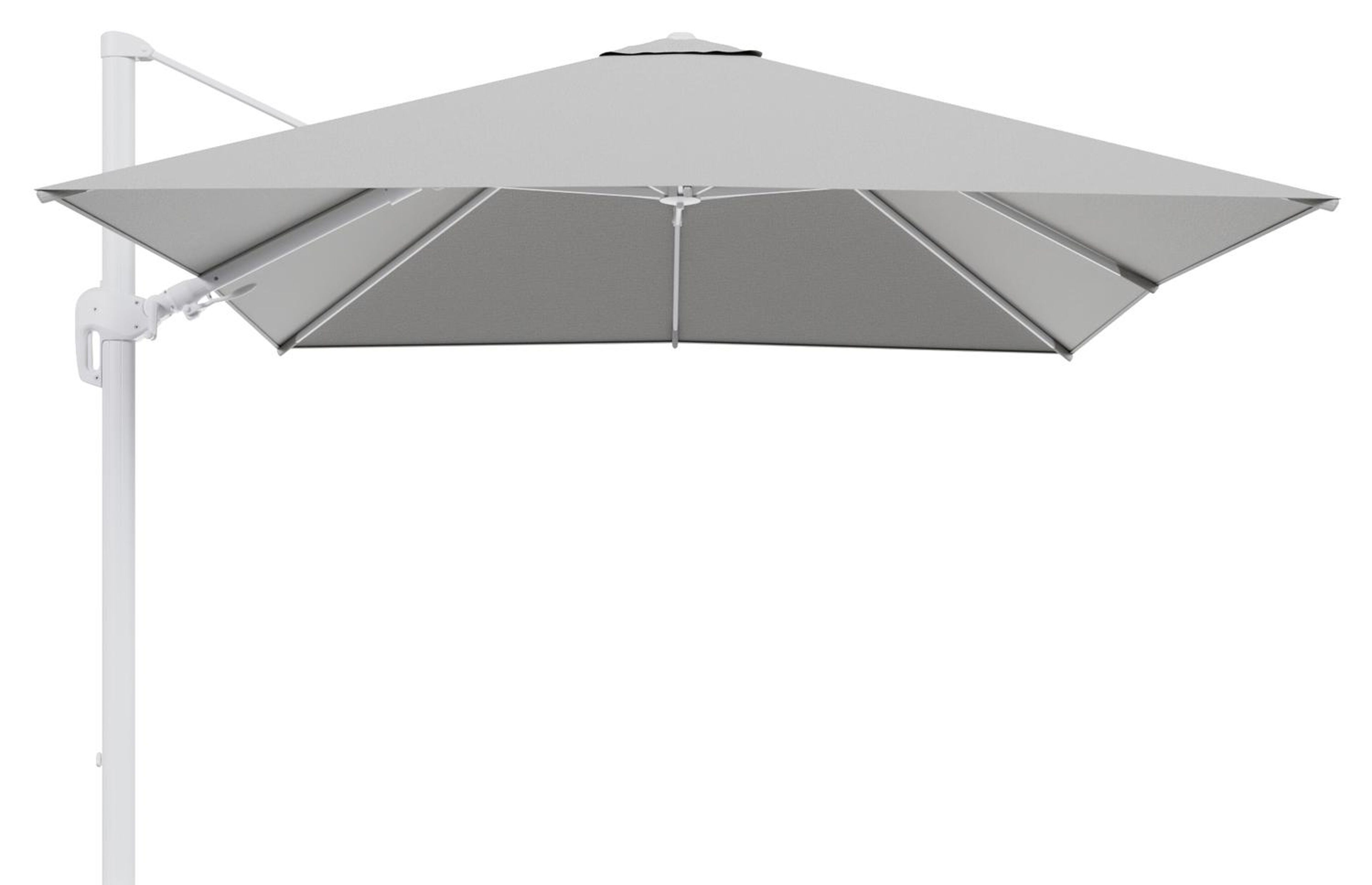 Rufina zweefparasol tiltfunctie in wit aluminium en parasoldoek in All Weather Sunbrella® Luxe Savane Nimbus  - L1 300 x L2 300 cm (zonder voet)