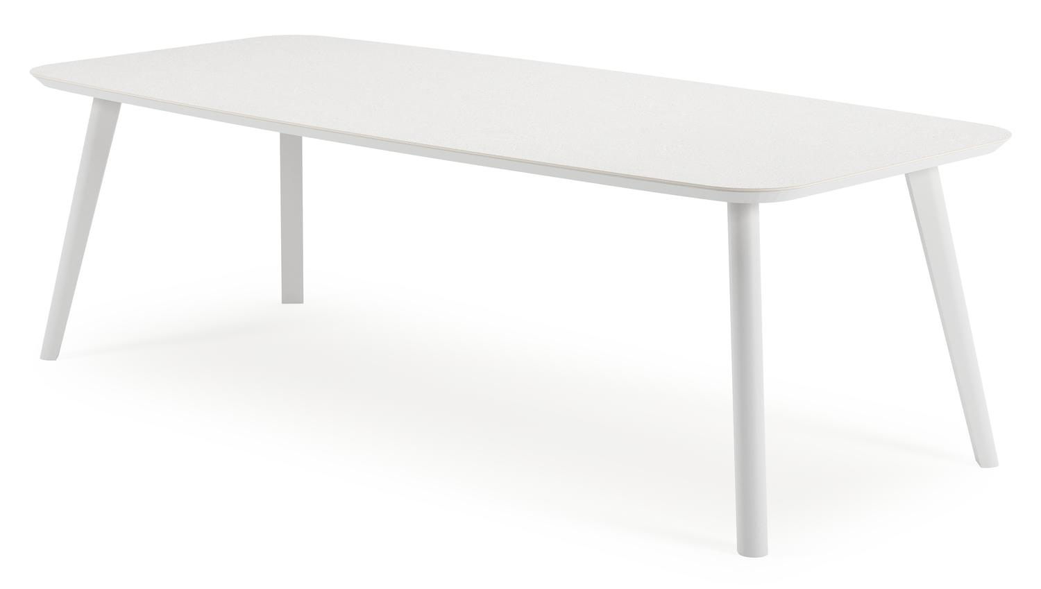 Mosa bootvormige tuinset in wit aluminium en sintered stone topo minerale met 6 Amalfi tuinstoelen