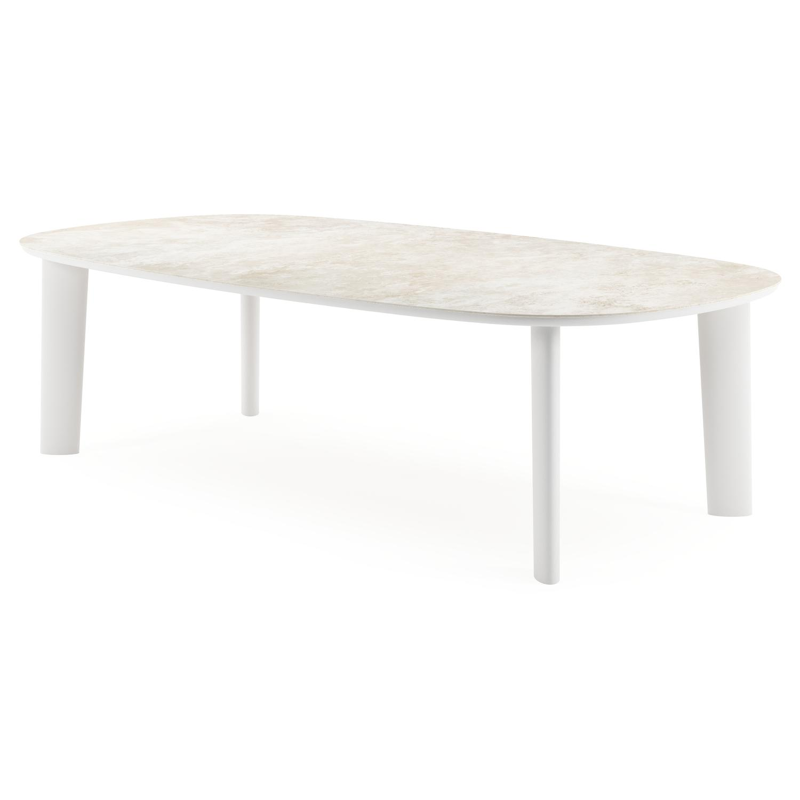 Table de jardin Amico bombo xl en aluminium blanc et céramique pleine Rapolano - Lg. 270 x Lrg. 148 x Haut. 73.5 cm