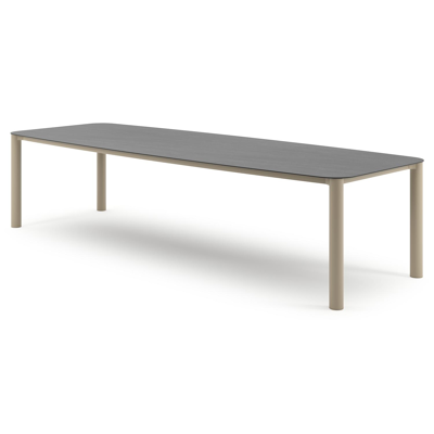 Orso tuintafel bootvorm in beige aluminium en volkeramiek Basalt Black - L 315 x B 115 x H 74.5 cm