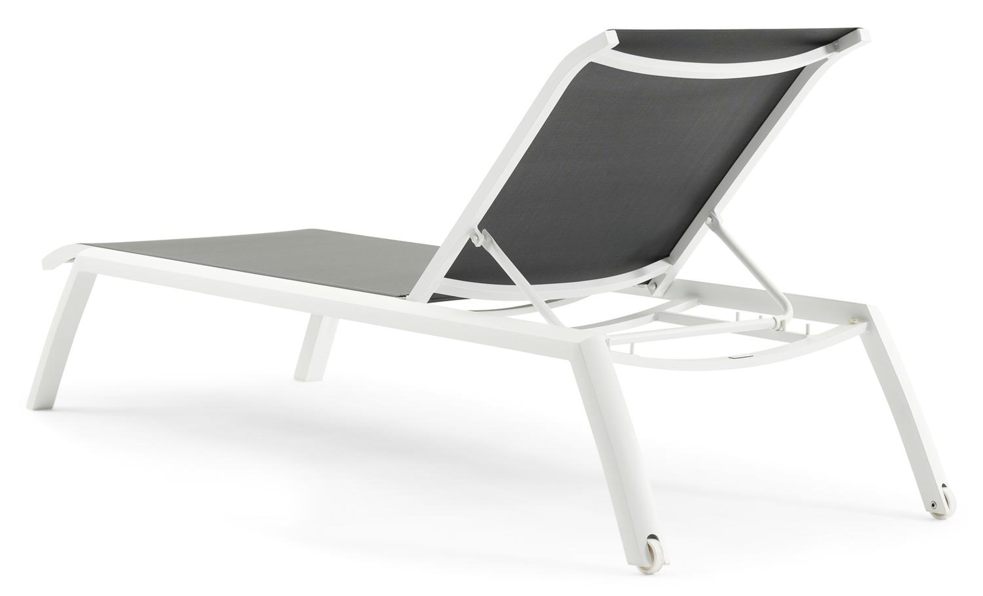 Chaise longue réglable Bari en aluminium blanc avec textilène gris