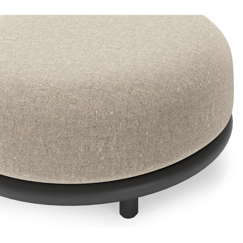 Lomano poef in zwart aluminium en beige verticaal geweven luxe vlakke rope met Chartres Pewter all weather sunbrellaÂ® luxe