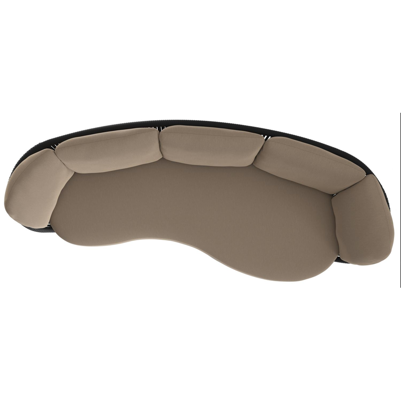 Canapé de jardin Lupino en aluminium noir et corde large plate de luxe tissée verticalement noir et coussins en all weather sunbrella® luxe natte heather grey