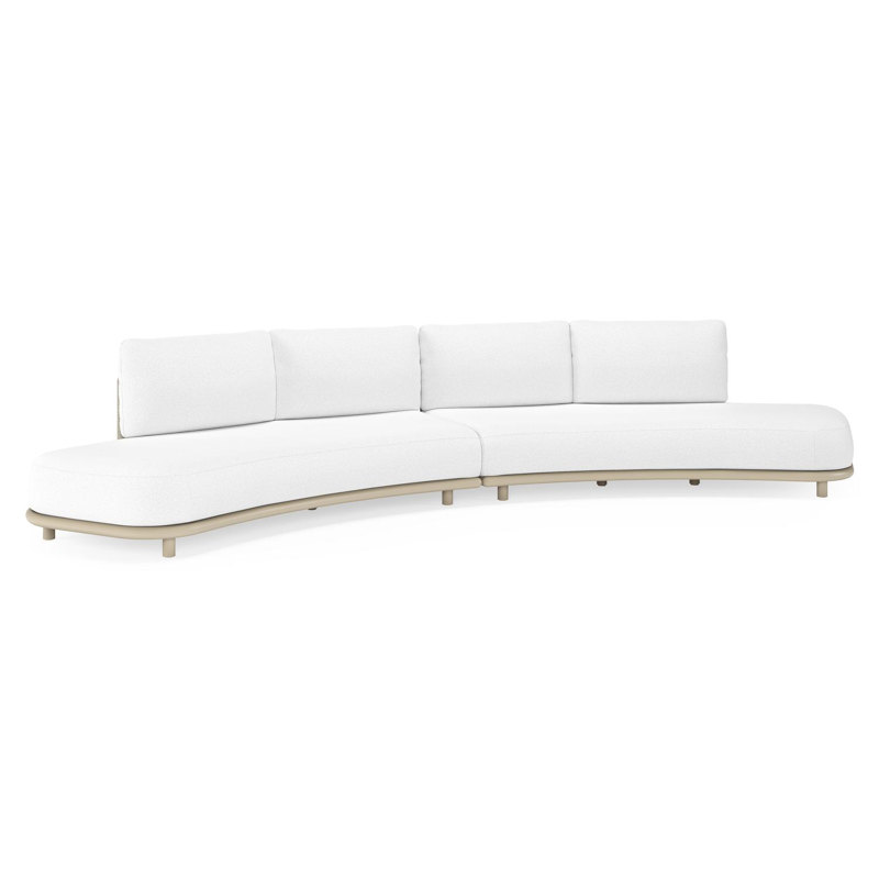 Lomano loungebank in beige aluminium en beige verticaal geweven luxe vlakke rope met Ego Birch all weather solica