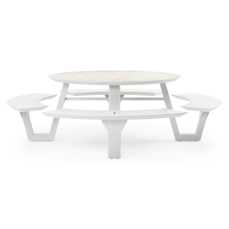 Table de pique-nique Rondino ronde en aluminium blanc et céramique pleine Rapolano Diam. 148 cm