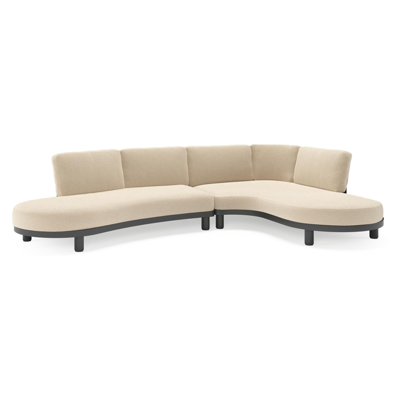 Donato loungehoek in zwart aluminium met all weather cosytica Althea Chalk kussen